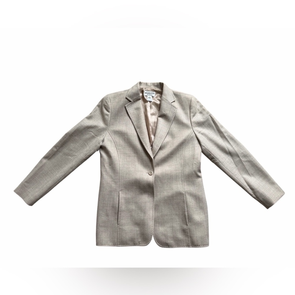 Pendleton Virgin Wool Blazer Womens 12 Beige Tan Tailored Career Jacket Lined